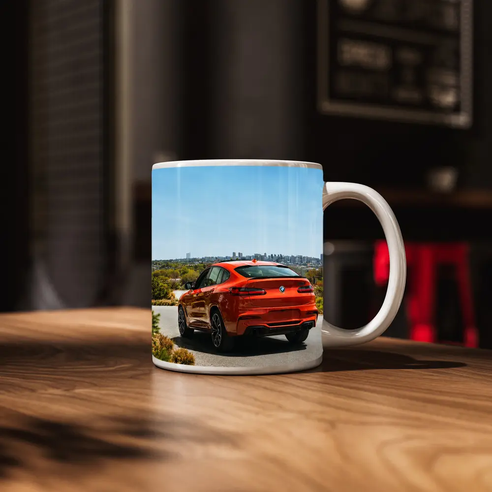 BMW X4 M Orange Rear City Skyline – Mugs