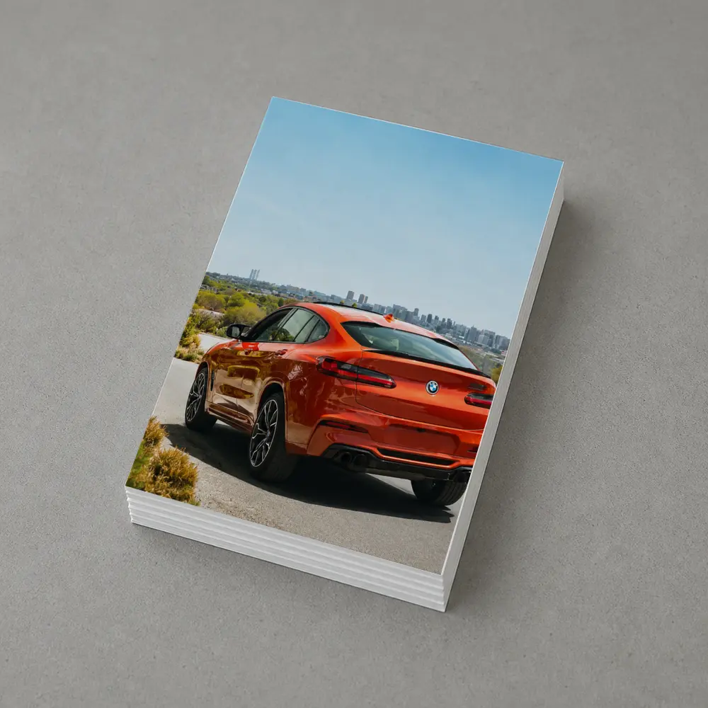 BMW X4 M Orange Rear City Skyline – Postcards
