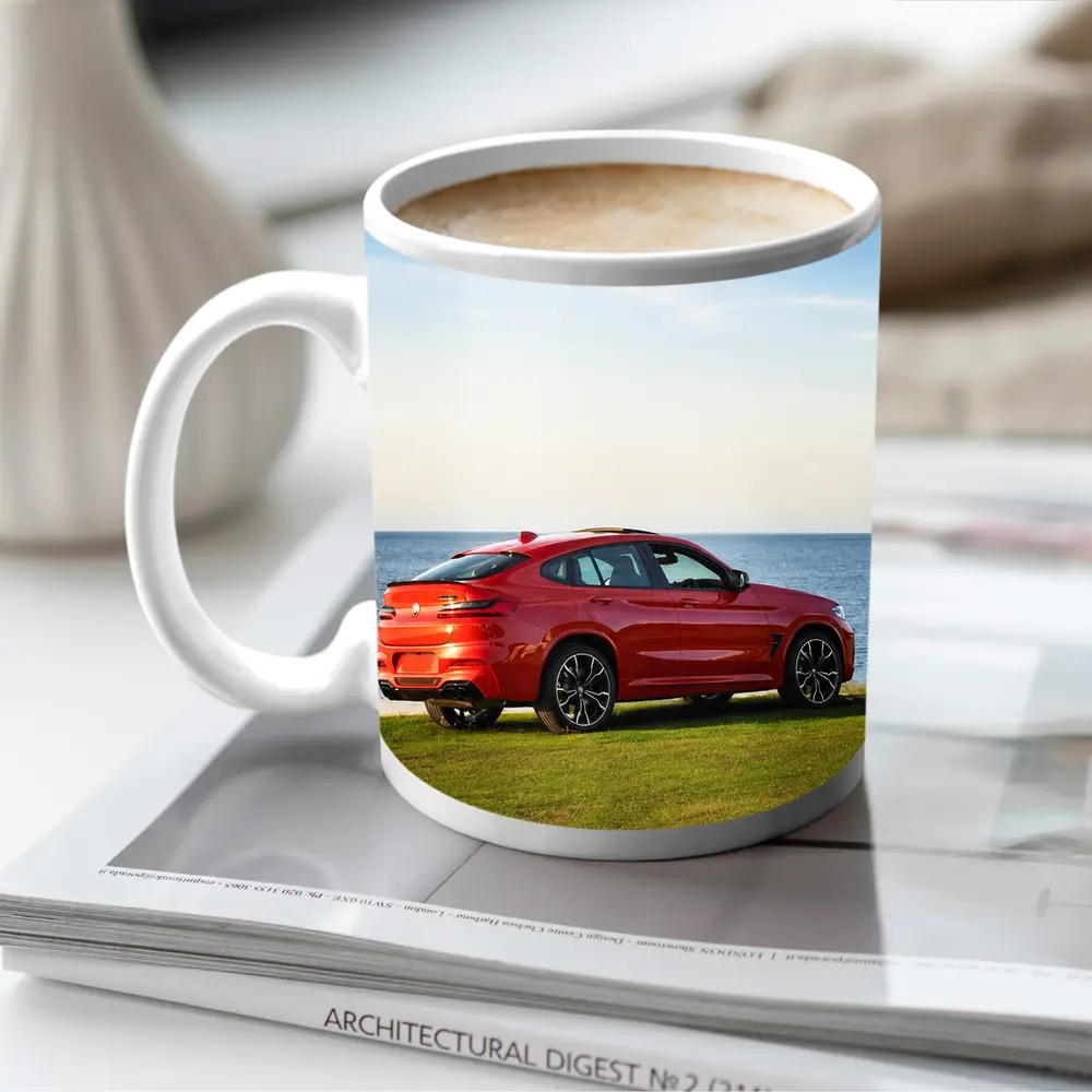 BMW X4 M Red Coastal Grass Scene – Mugs