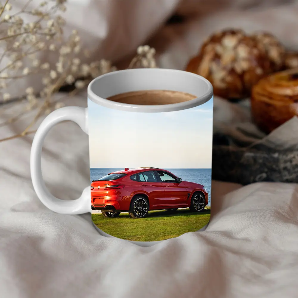 BMW X4 M Red Coastal Grass Scene – Mugs