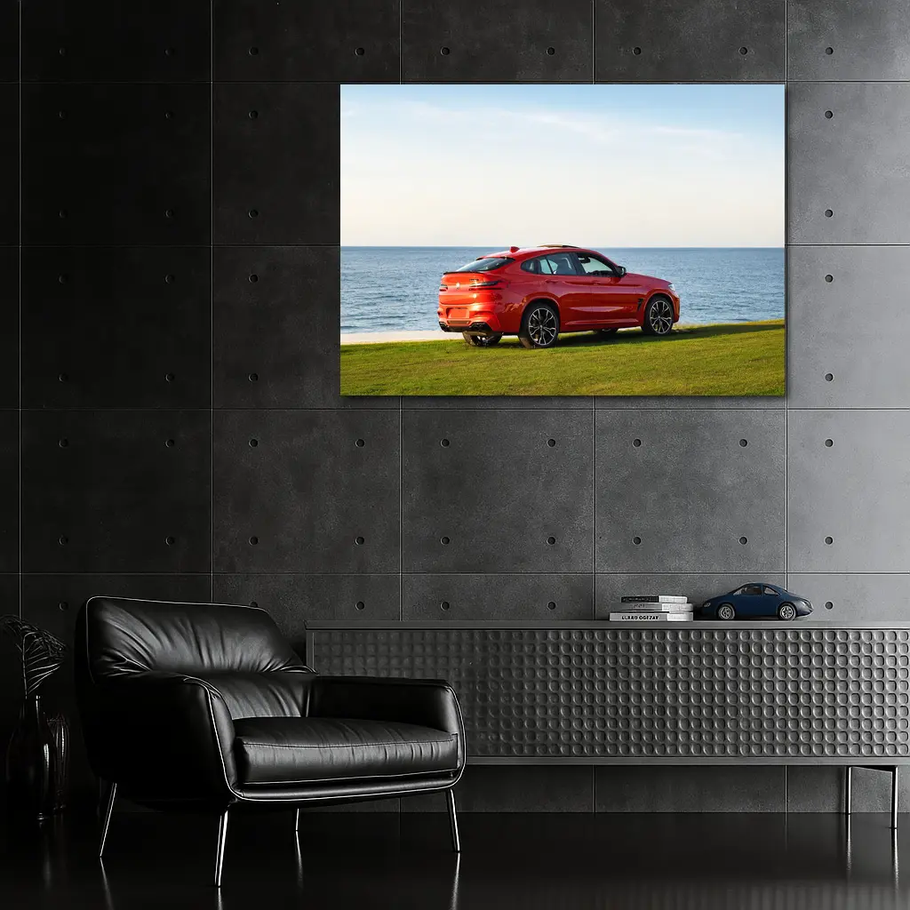 BMW X4 M Red Coastal Grass Scene – Wall Art