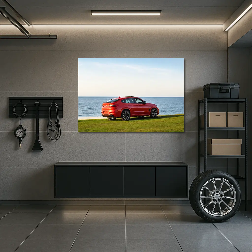 BMW X4 M Red Coastal Grass Scene – Wall Art