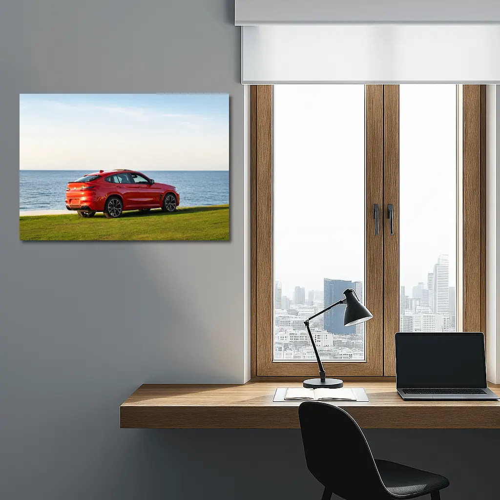 BMW X4 M Red Coastal Grass Scene – Wall Art