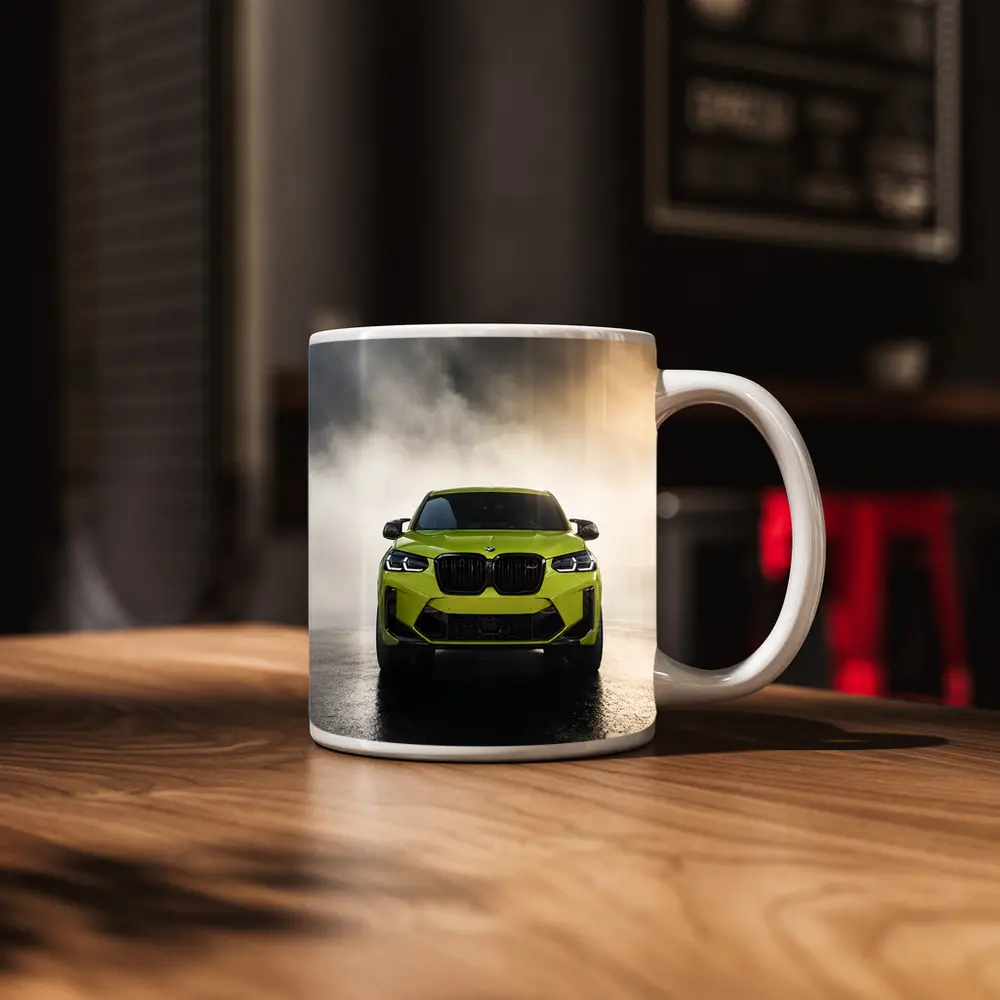BMW X4 M Competition Yellow Smoke Background – Mugs