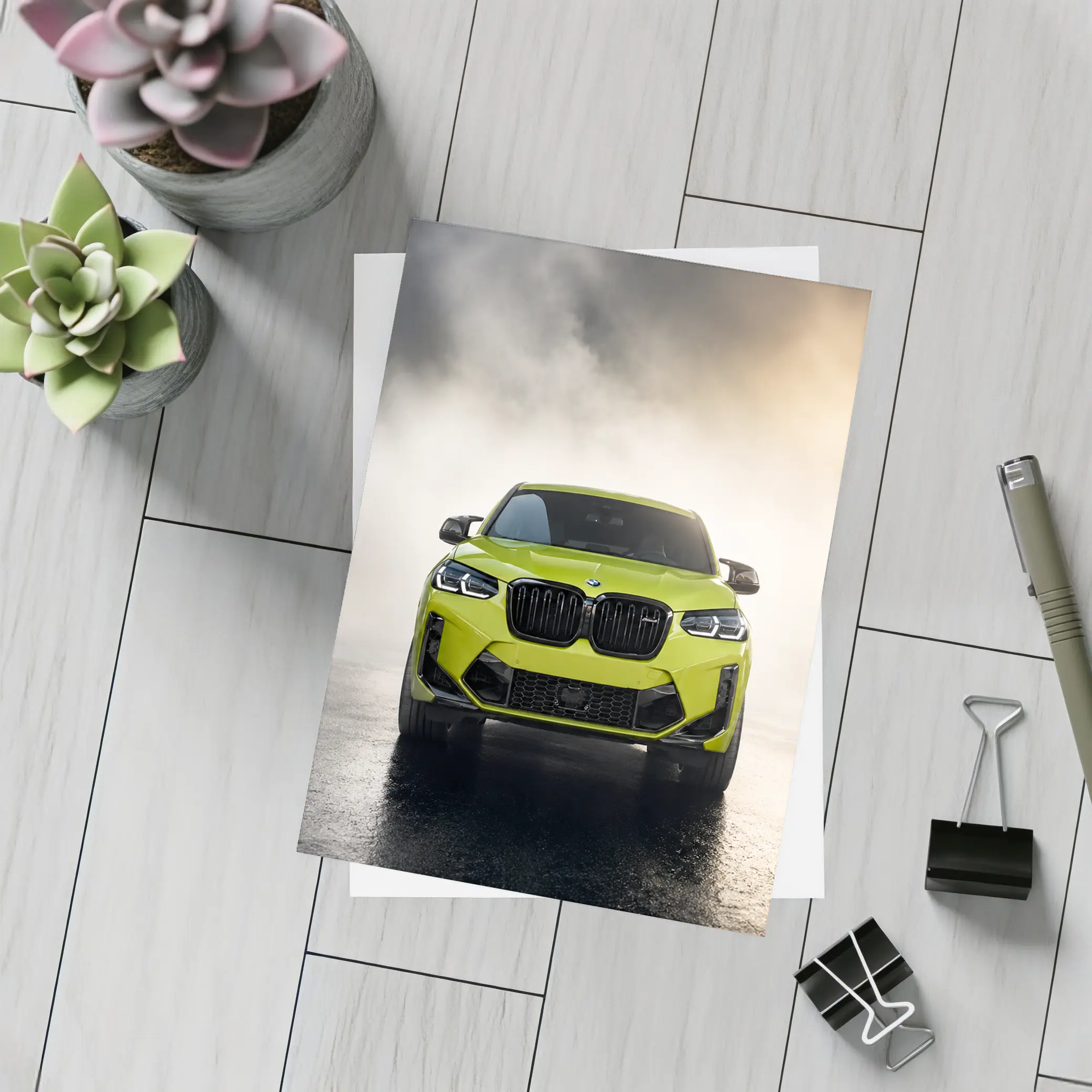 BMW X4 M Competition Yellow Smoke Background – Postcards