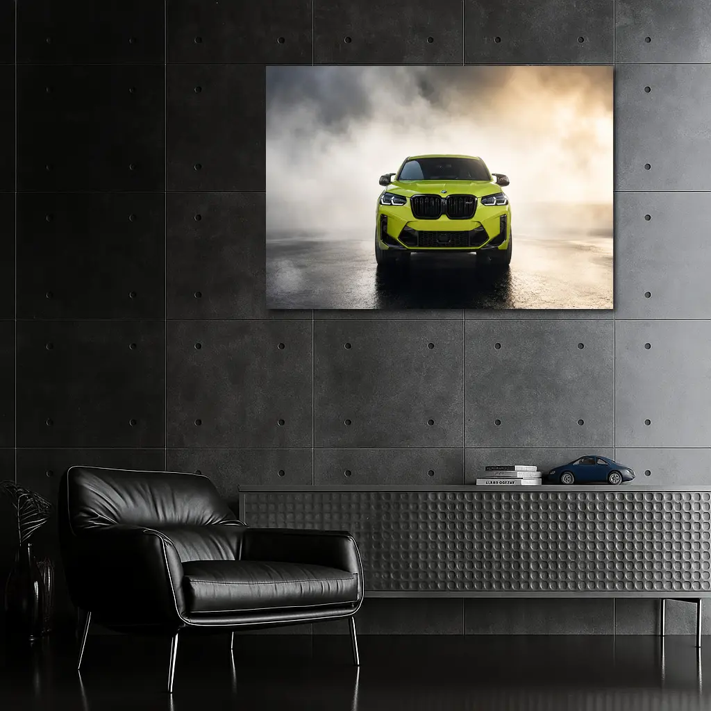 BMW X4 M Competition Yellow Smoke Background – Wall Art