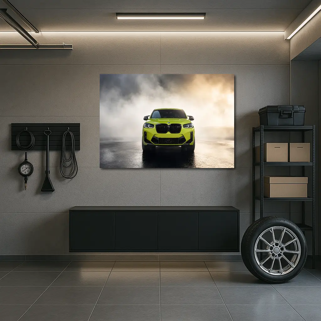 BMW X4 M Competition Yellow Smoke Background – Wall Art