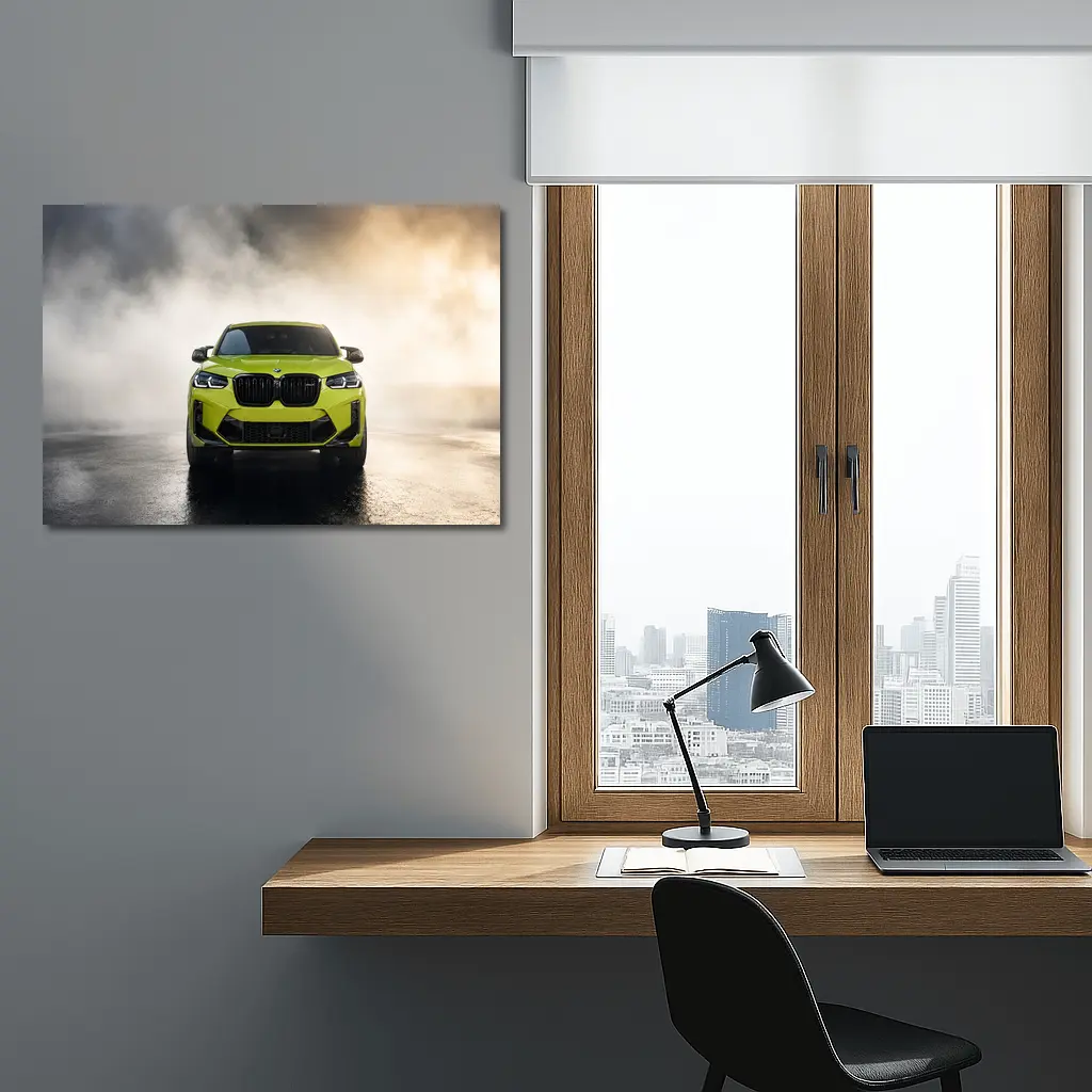 BMW X4 M Competition Yellow Smoke Background – Wall Art