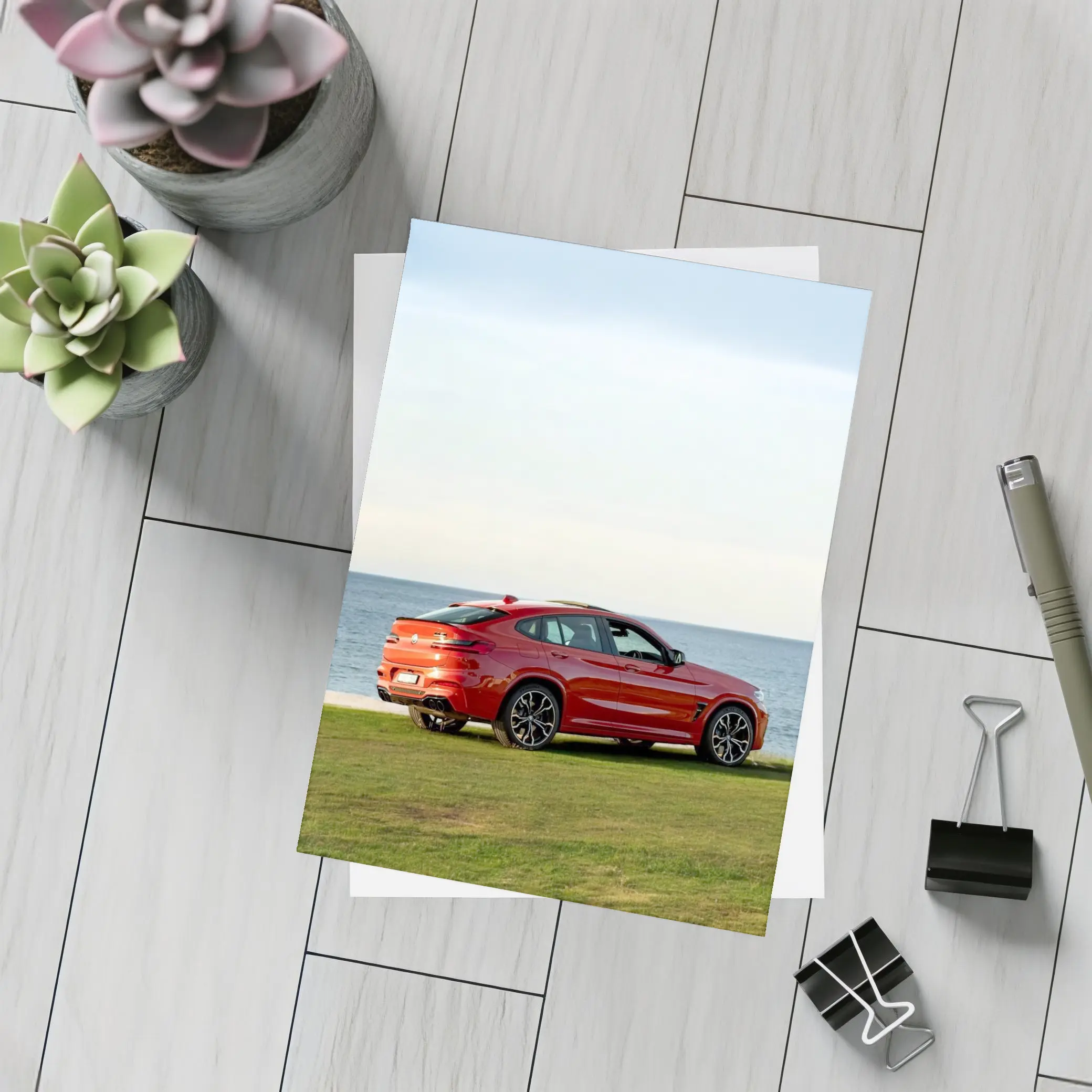 BMW X4 M Red Coastal Grass Setting – Postcards