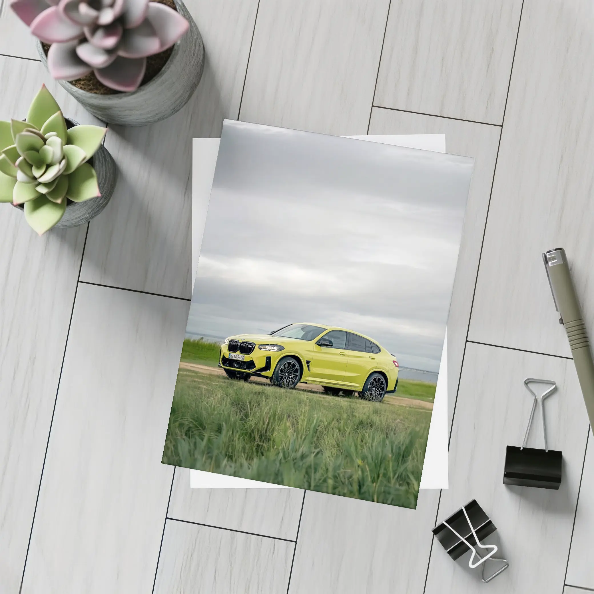 BMW X4 M Competition Yellow Overcast Field – Postcards