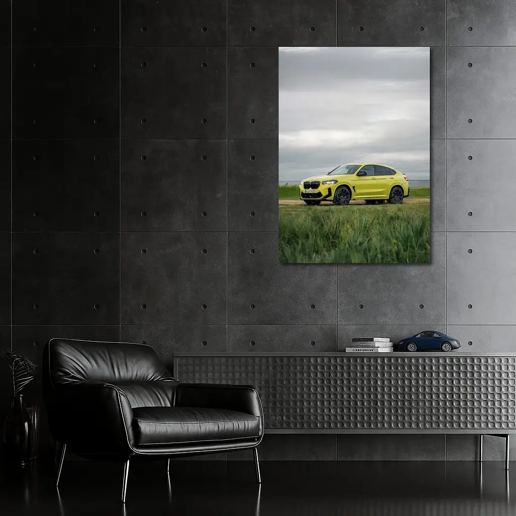 BMW X4 M Competition Yellow Overcast Field – Wall Art