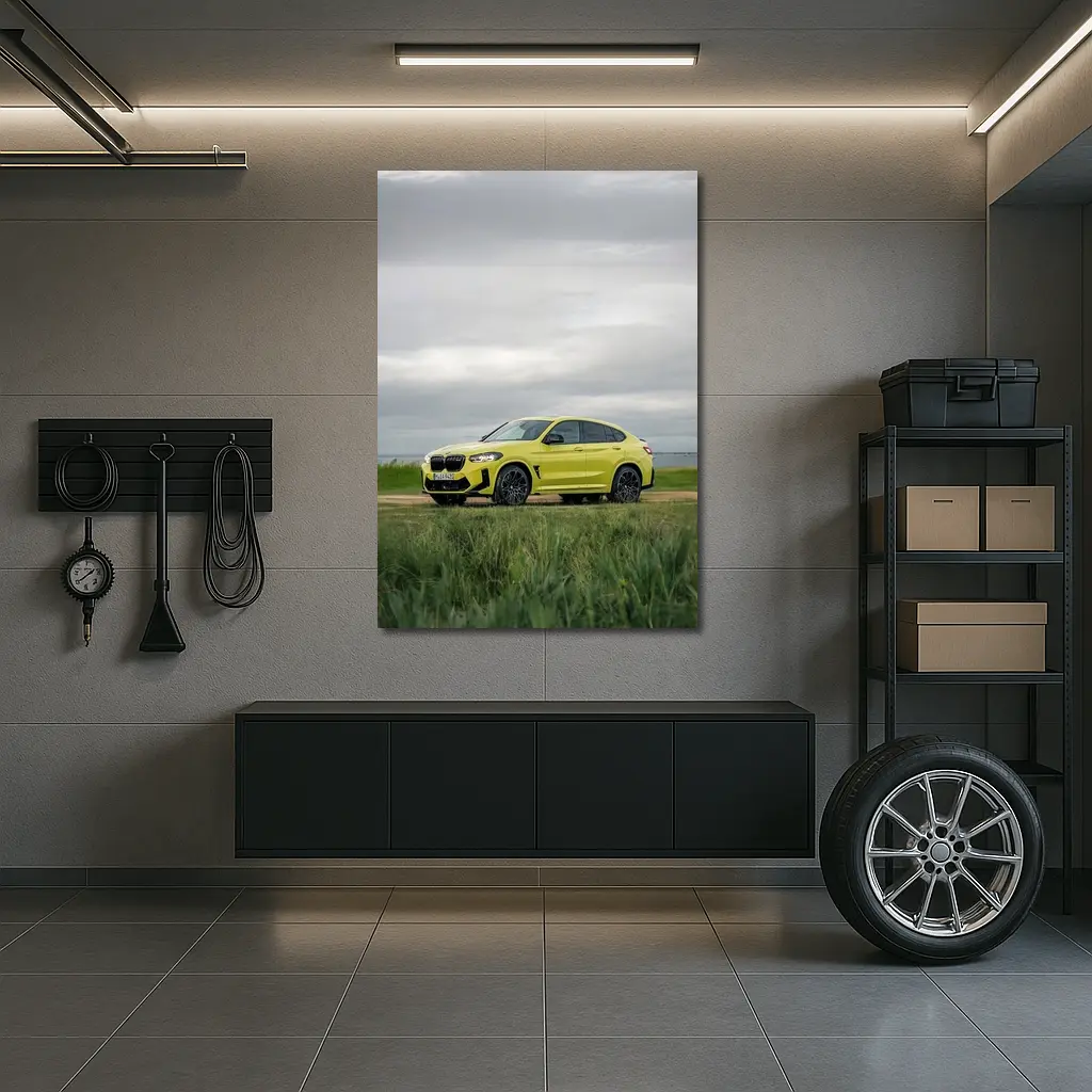 BMW X4 M Competition Yellow Overcast Field – Wall Art