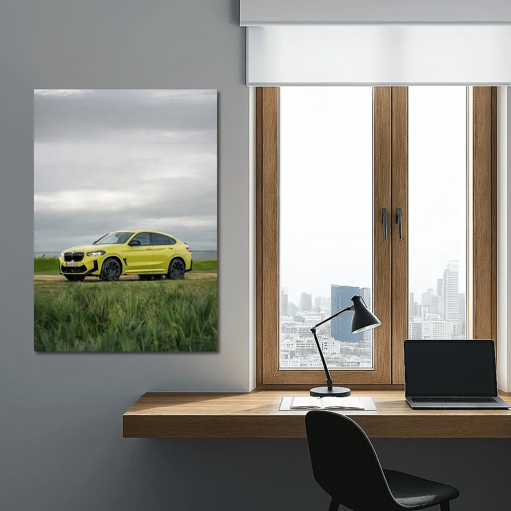 BMW X4 M Competition Yellow Overcast Field – Wall Art