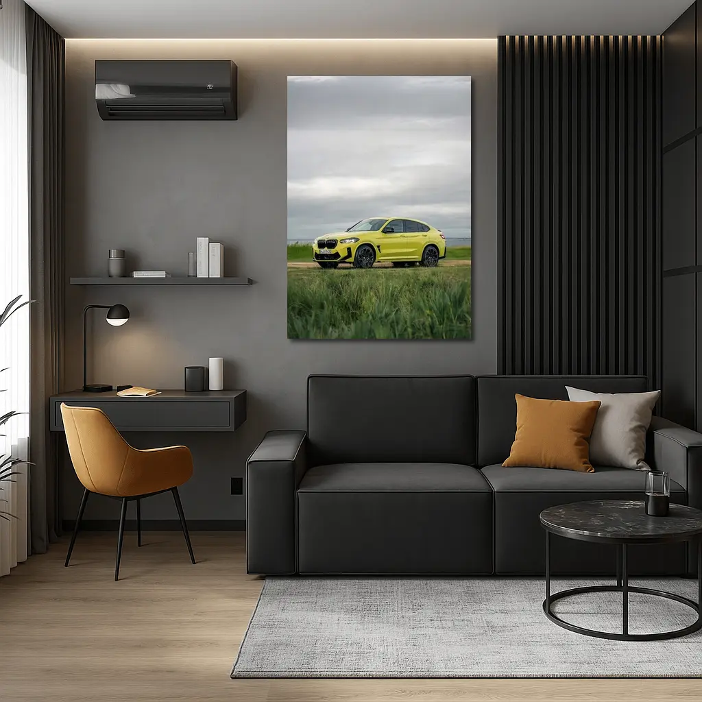 BMW X4 M Competition Yellow Overcast Field – Wall Art