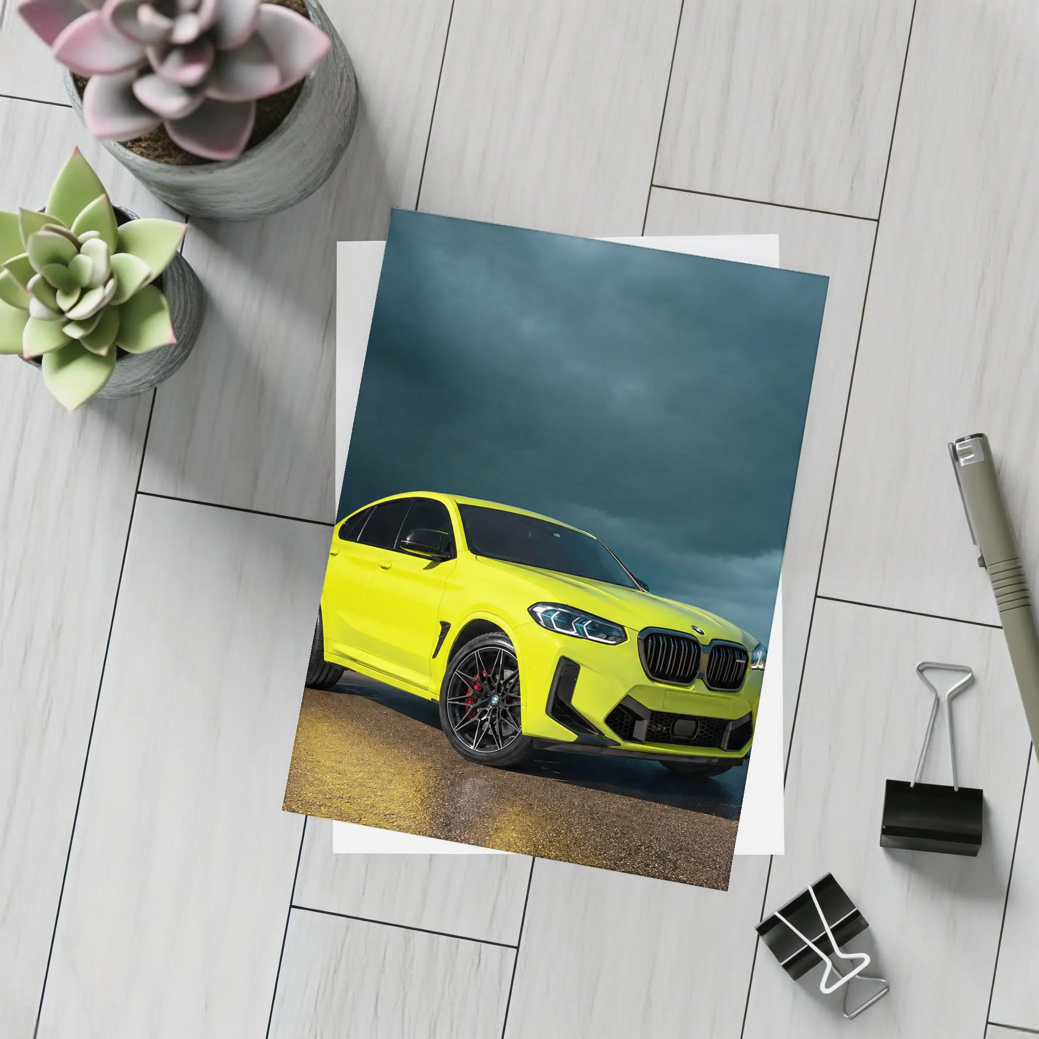 BMW X4 M Neon Yellow Stormy Sky – Postcards