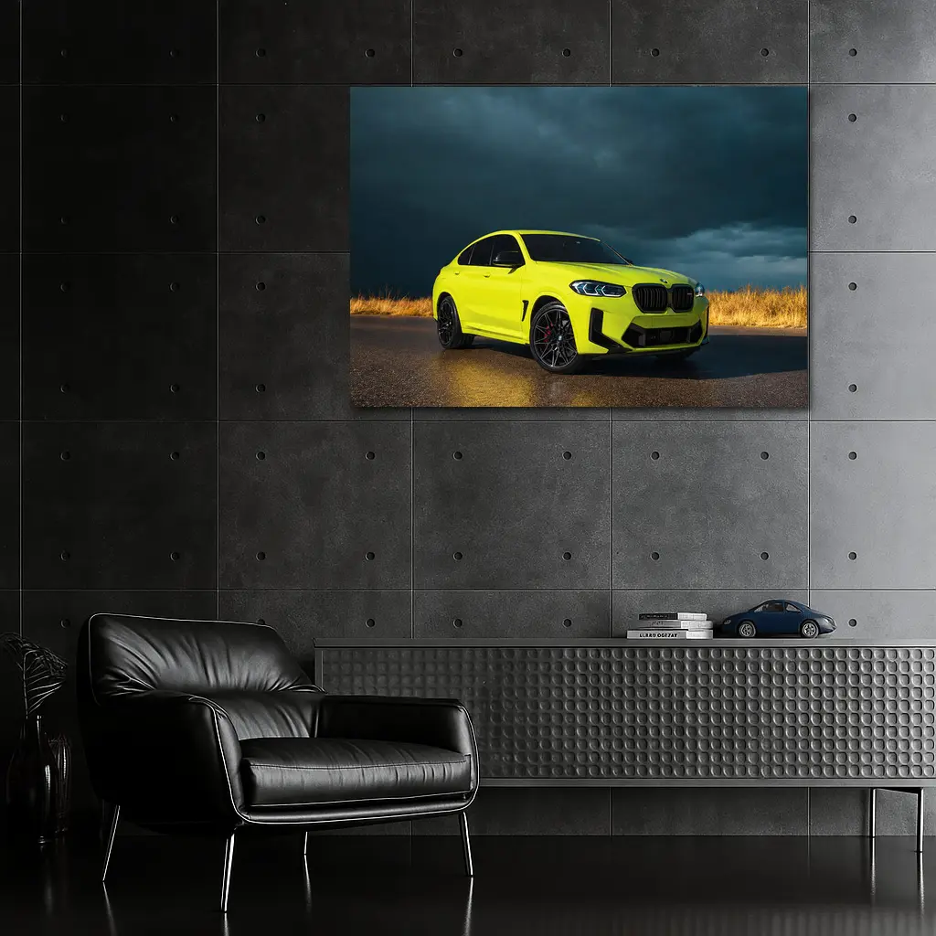 BMW X4 M Neon Yellow Stormy Sky – Wall Art