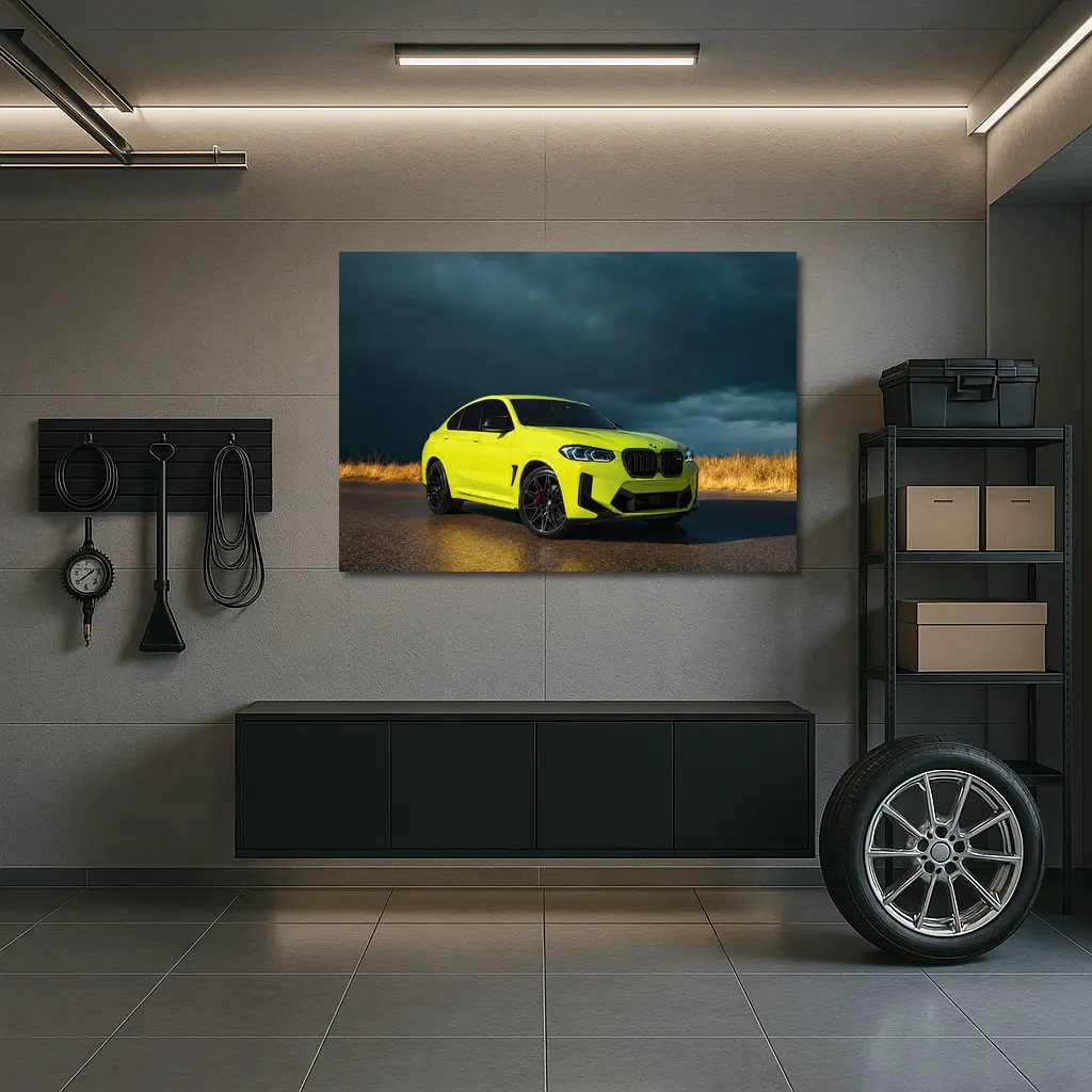 BMW X4 M Neon Yellow Stormy Sky – Wall Art