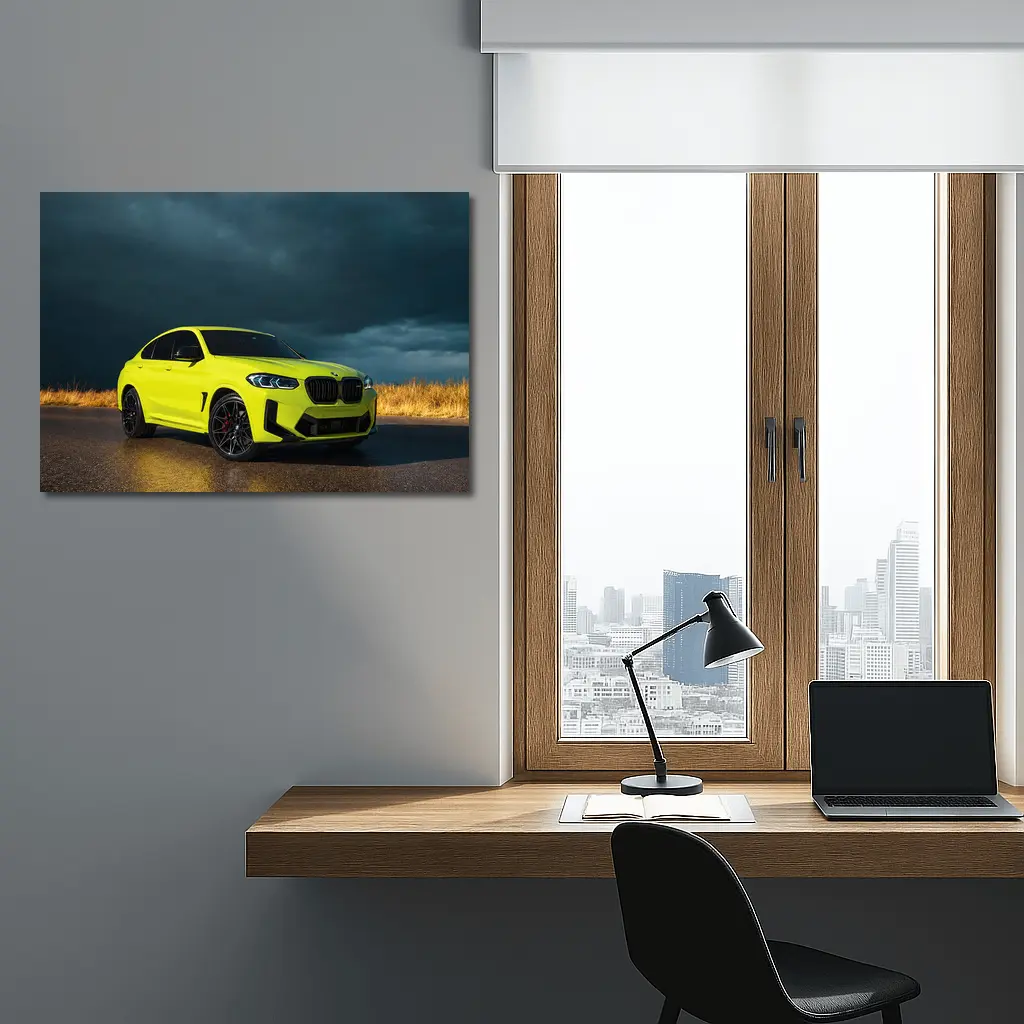 BMW X4 M Neon Yellow Stormy Sky – Wall Art