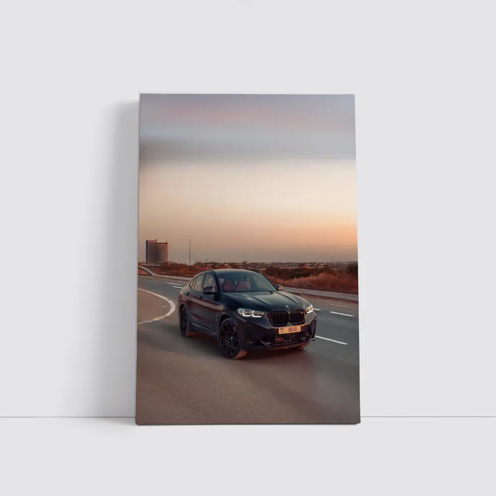 BMW X4 M Black On Open Highway Sunset – Wall Art