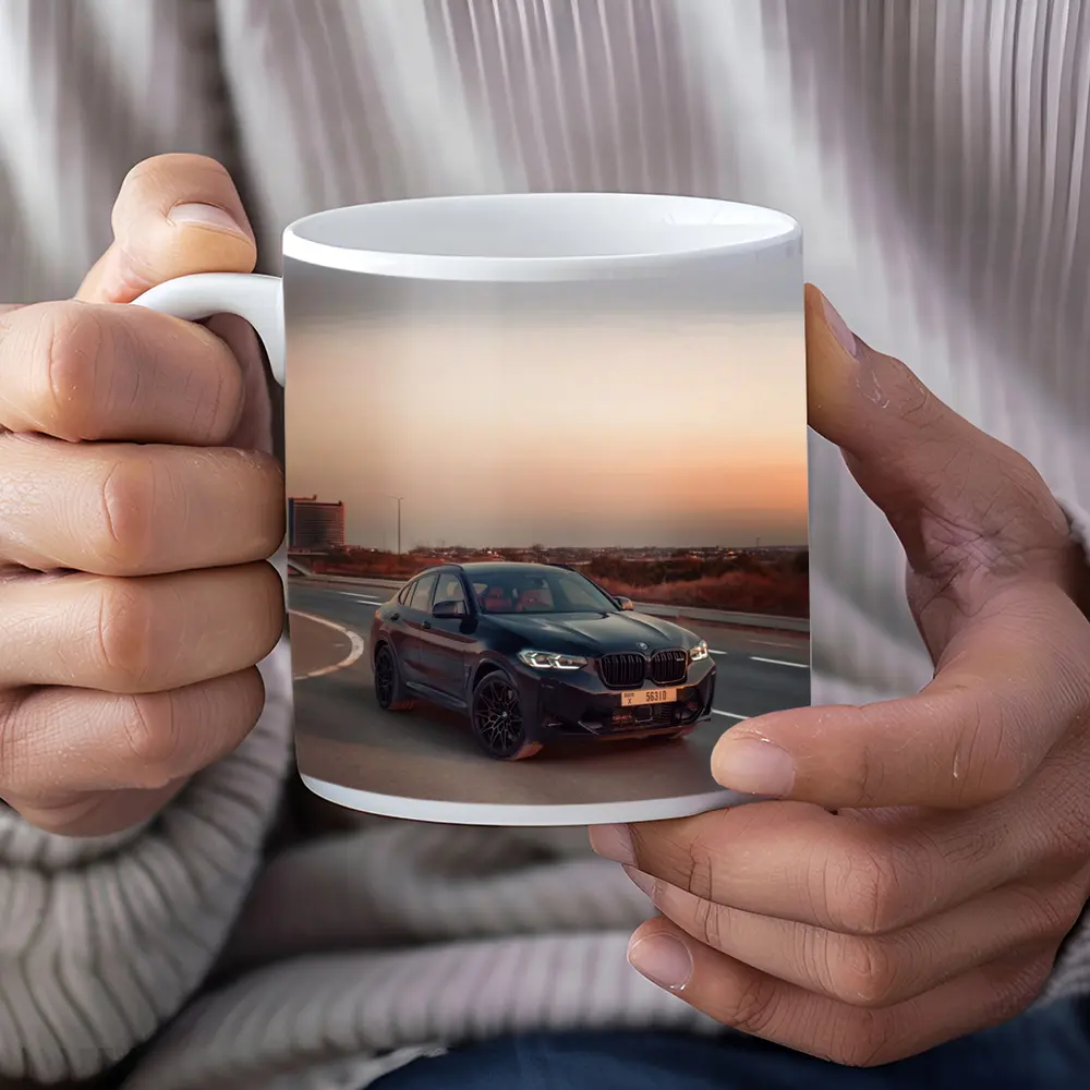 BMW X4 M Black On Open Highway Sunset – Mugs