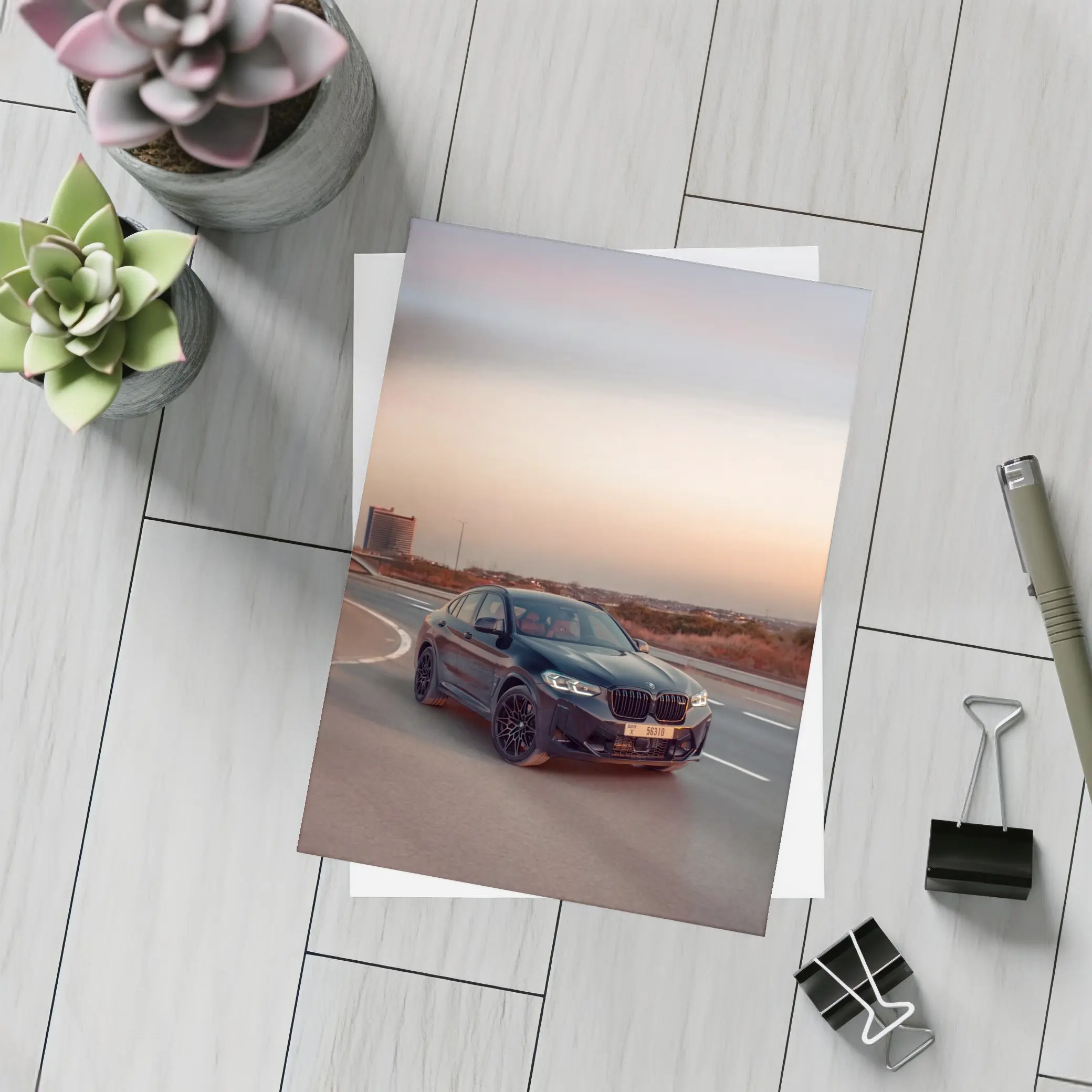 BMW X4 M Black On Open Highway Sunset – Postcards