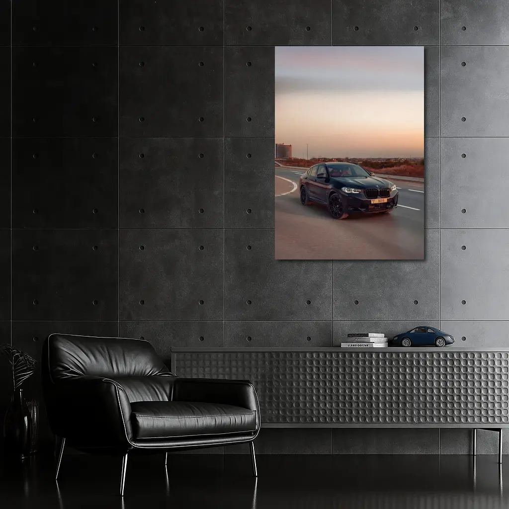 BMW X4 M Black On Open Highway Sunset – Wall Art