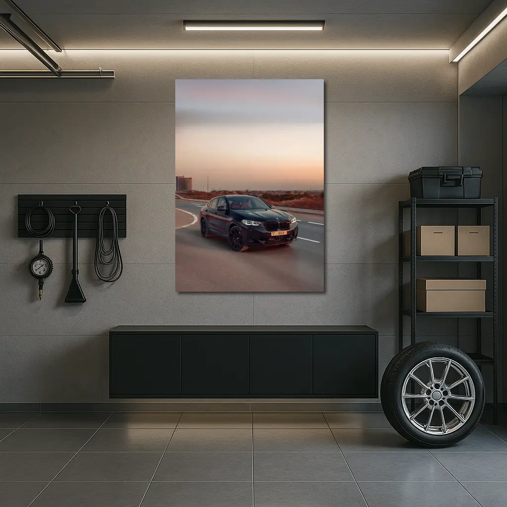 BMW X4 M Black On Open Highway Sunset – Wall Art