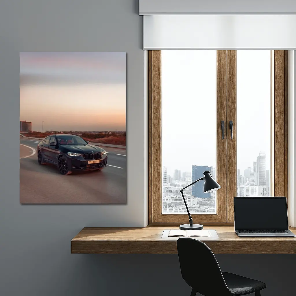 BMW X4 M Black On Open Highway Sunset – Wall Art