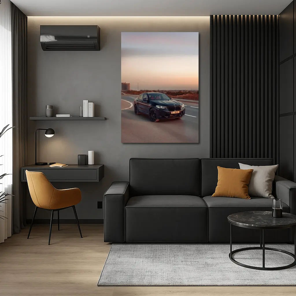 BMW X4 M Black On Open Highway Sunset – Wall Art