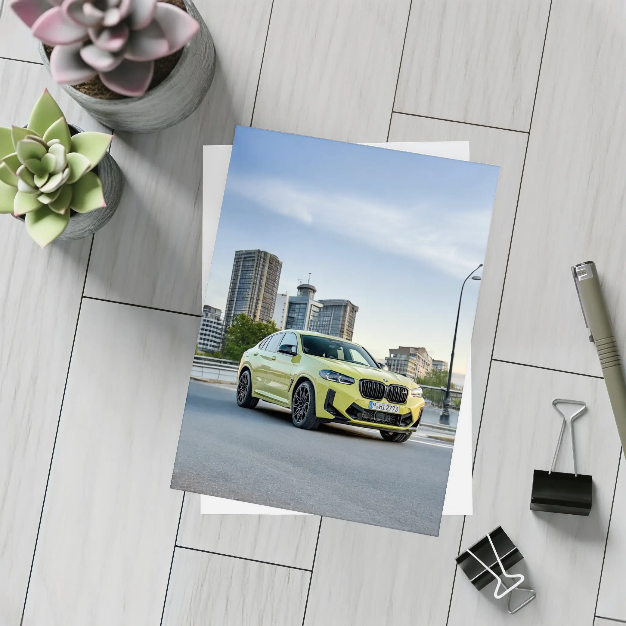 BMW X4 M Yellow Urban City Street – Postcards