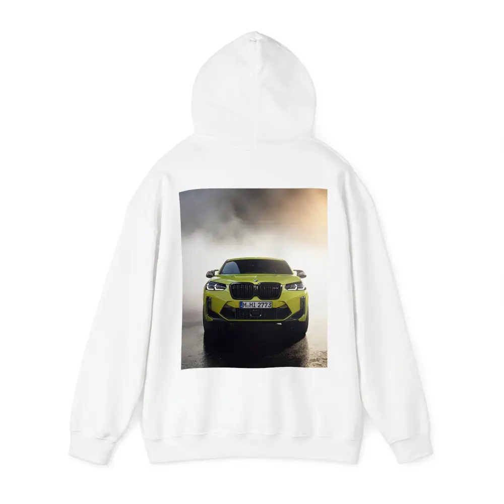 BMW X4 M Yellow Smoke Dramatic Front View – Hoodies