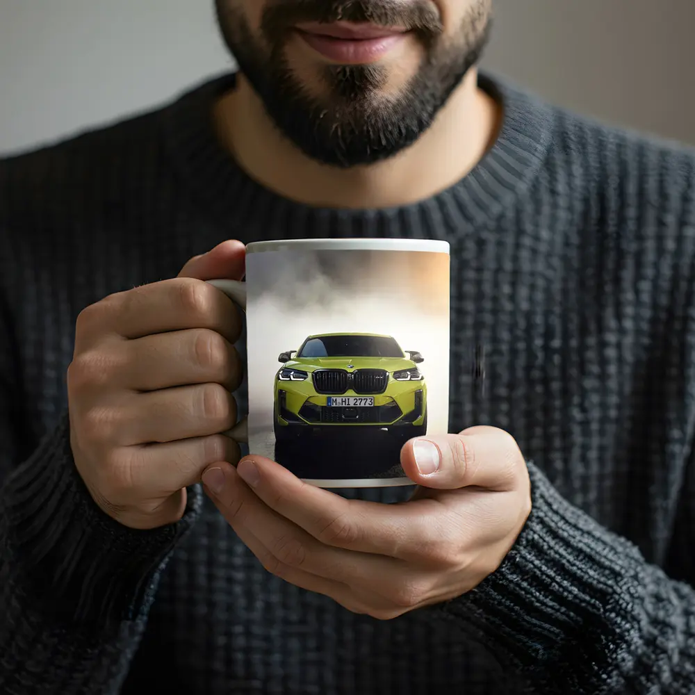 BMW X4 M Yellow Smoke Dramatic Front View – Mugs
