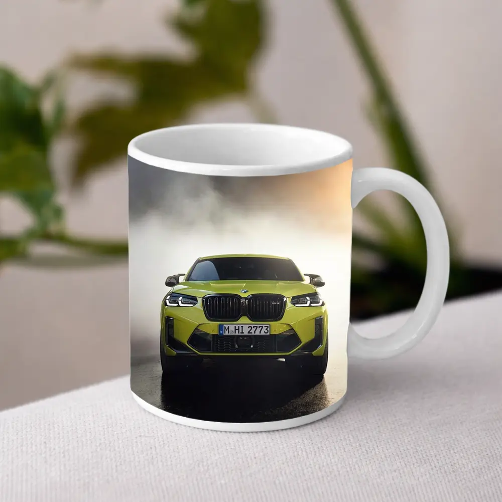 BMW X4 M Yellow Smoke Dramatic Front View – Mugs