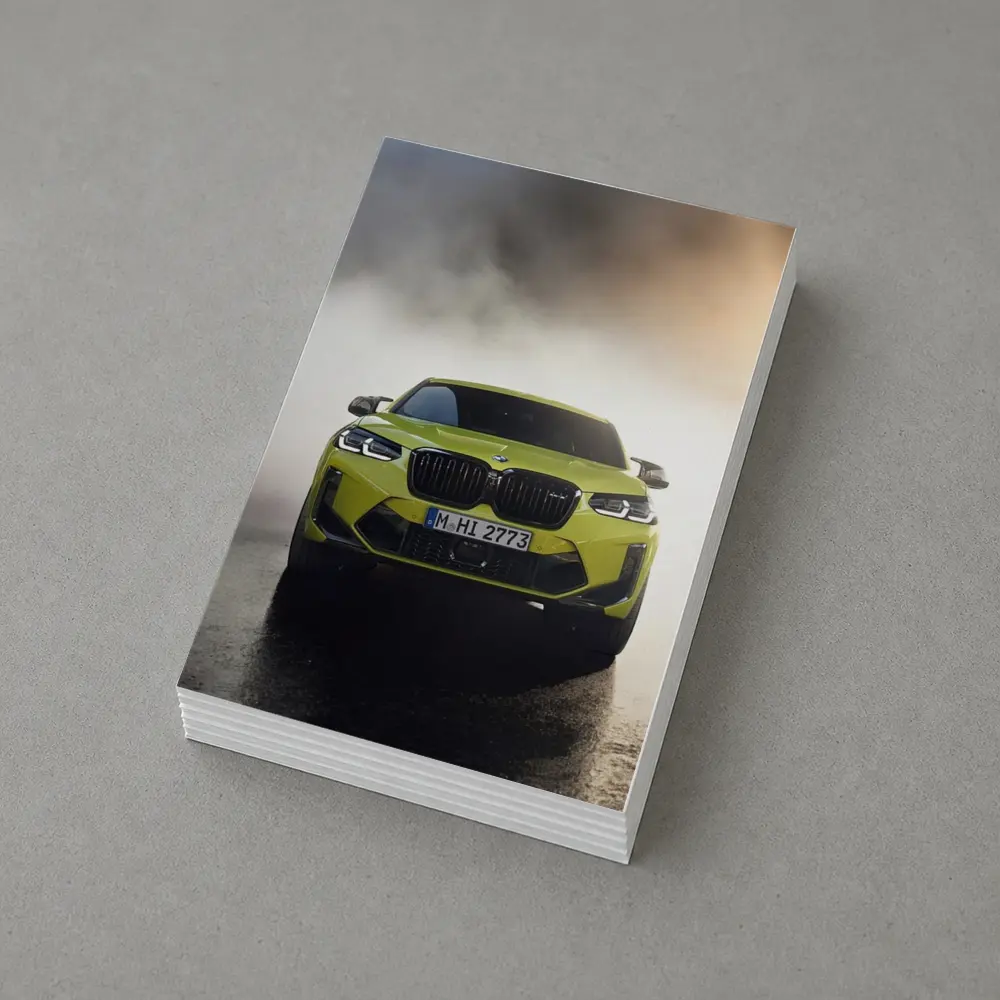BMW X4 M Yellow Smoke Dramatic Front View – Postcards