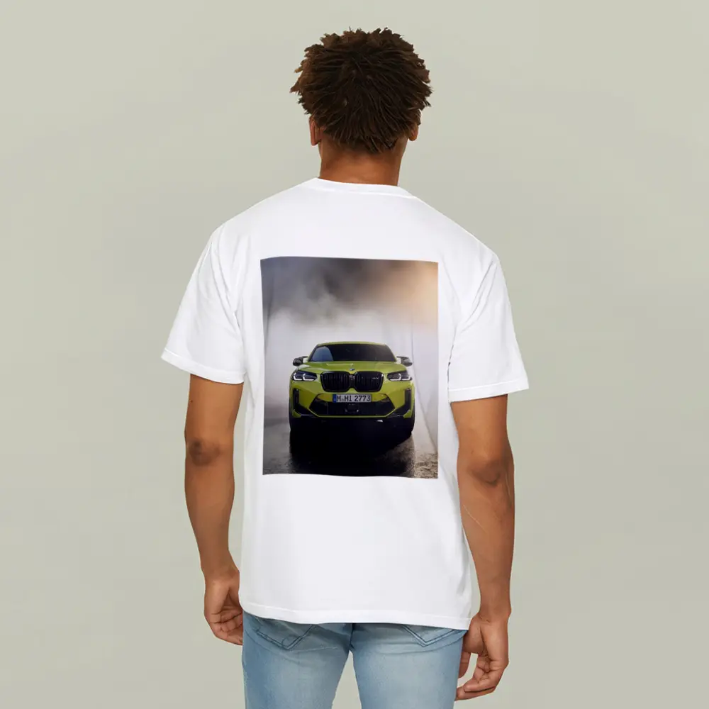 BMW X4 M Yellow Smoke Dramatic Front View – T-Shirts