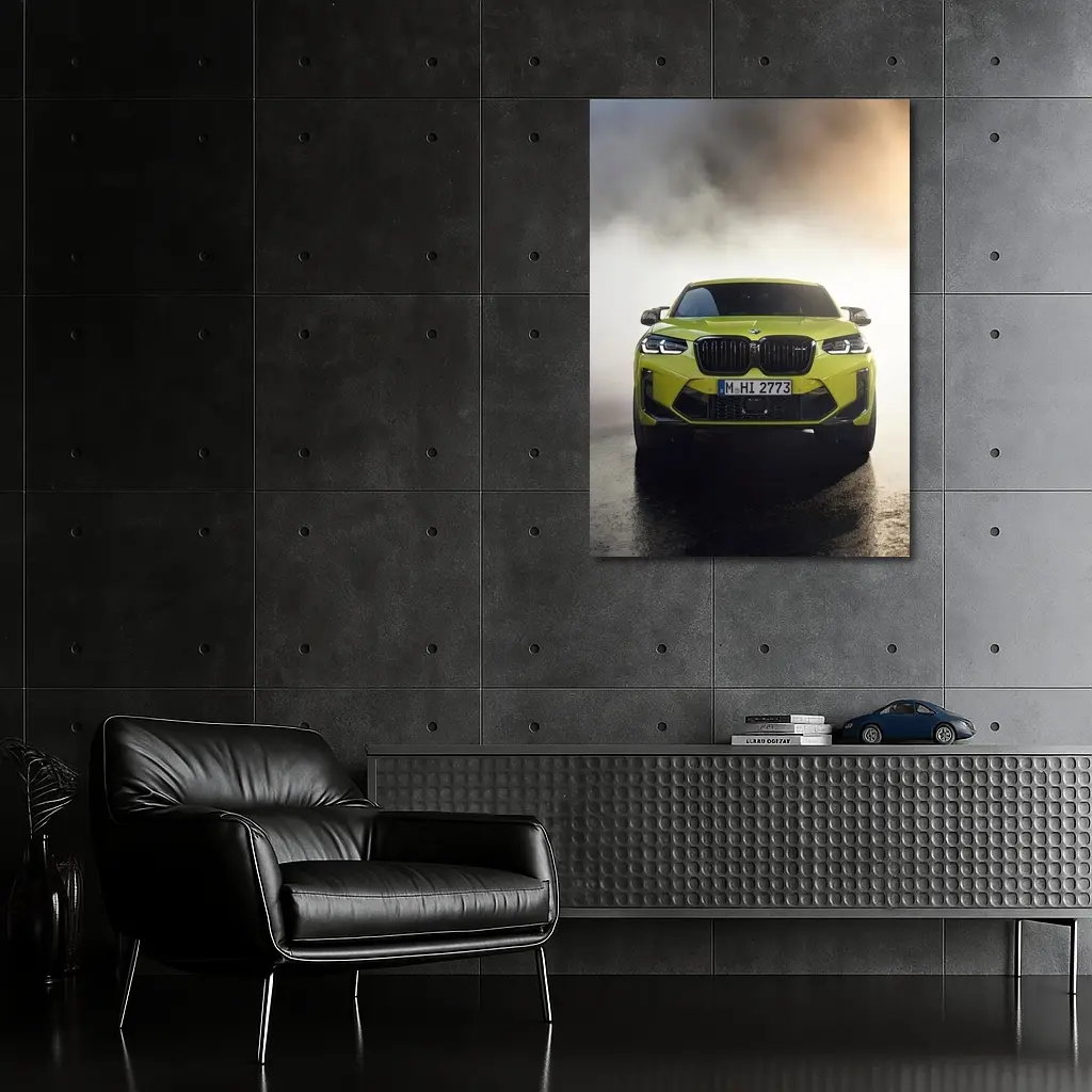 BMW X4 M Yellow Smoke Dramatic Front View – Wall Art