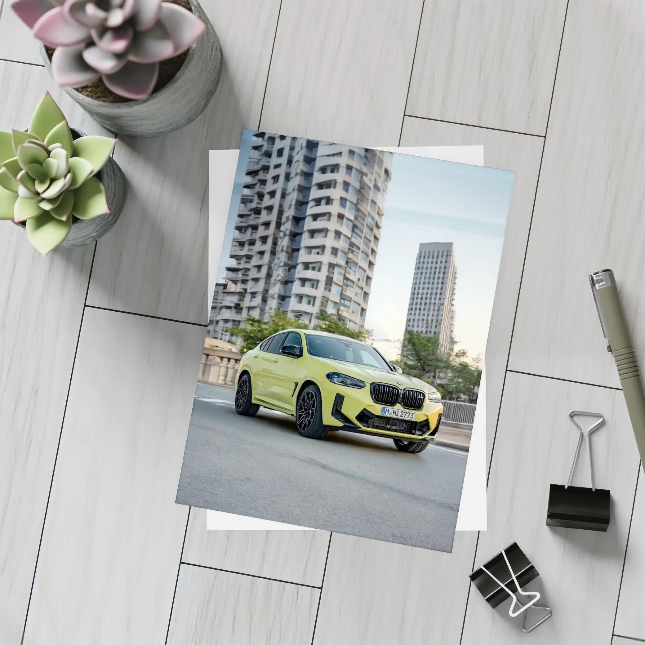 BMW X4 M Yellow Urban City Street – Postcards