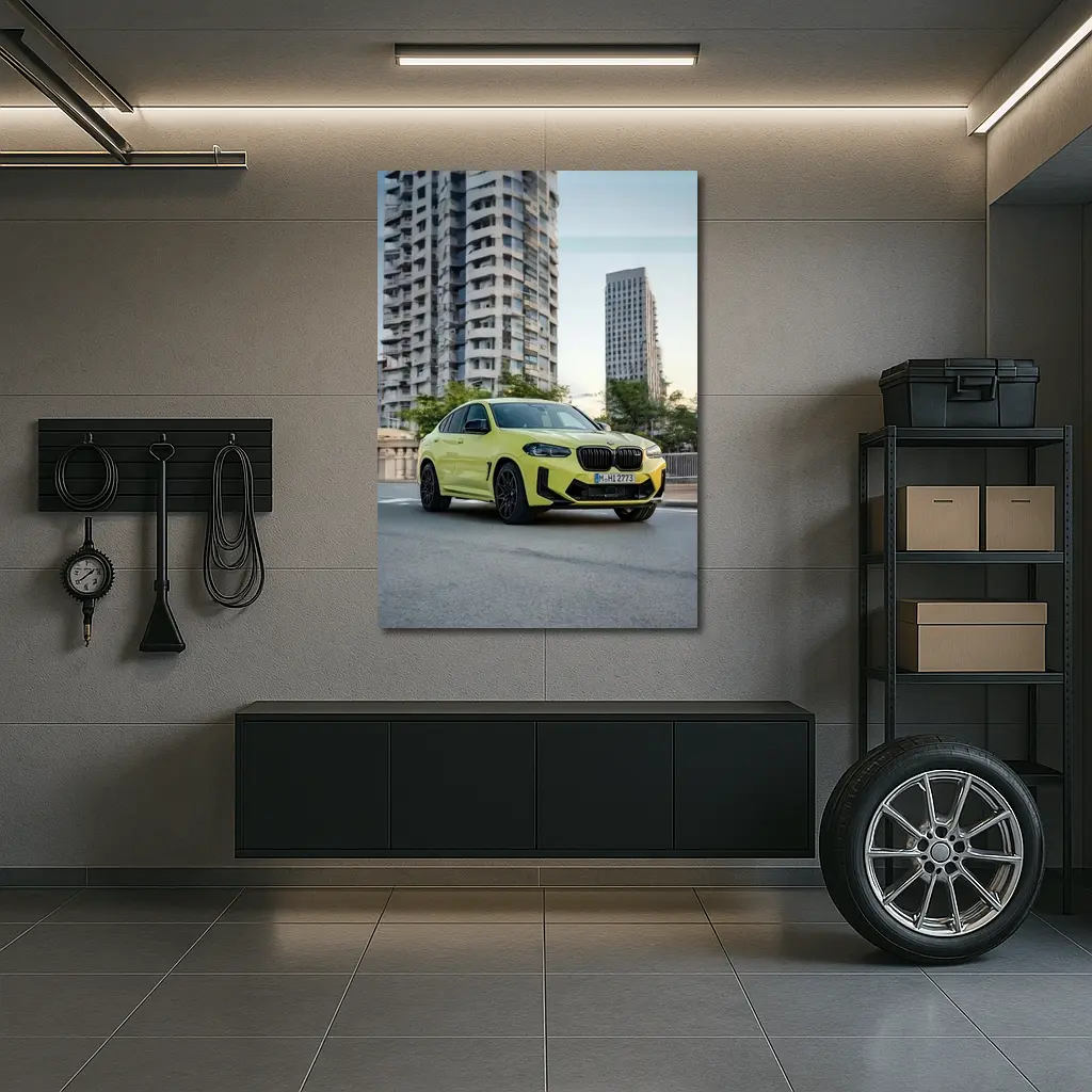 BMW X4 M Yellow Urban City Street – Wall Art