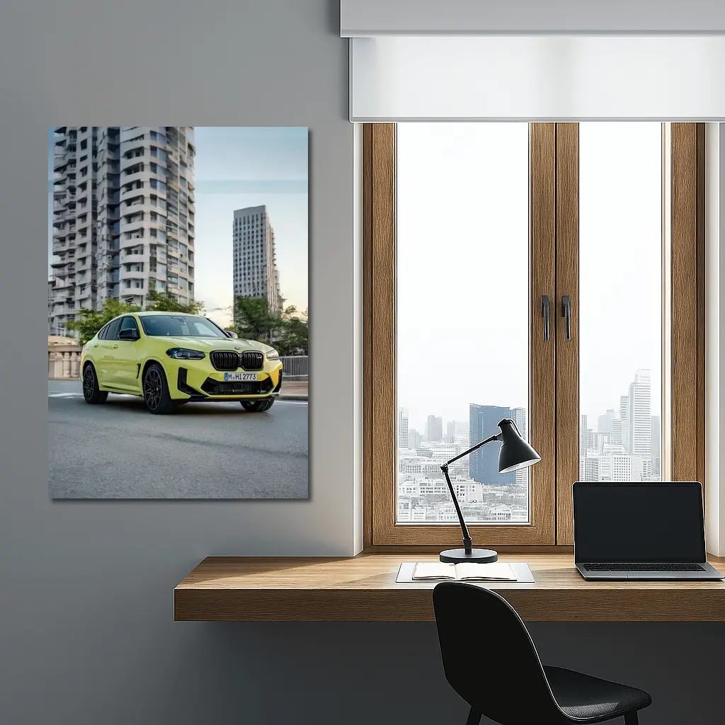BMW X4 M Yellow Urban City Street – Wall Art