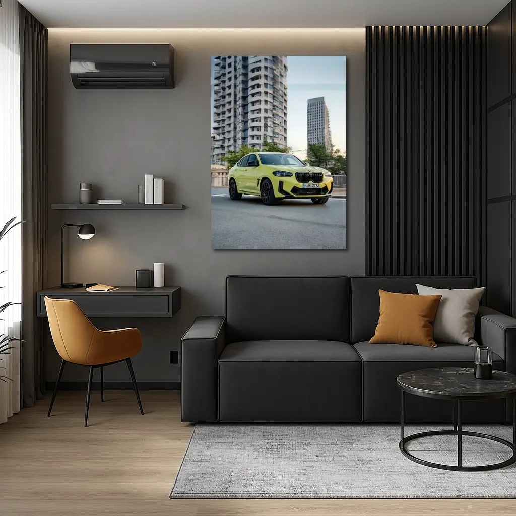 BMW X4 M Yellow Urban City Street – Wall Art