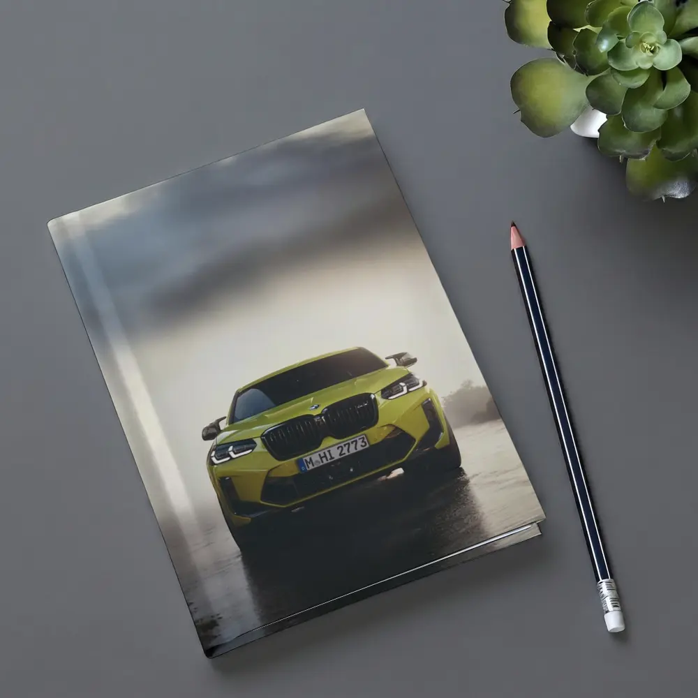 BMW X4 M Yellow Front View Foggy Road – Notebooks