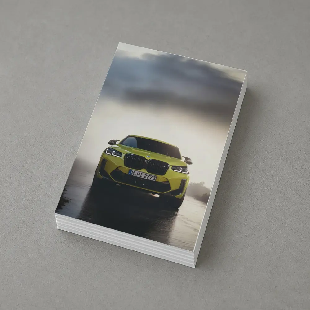 BMW X4 M Yellow Front View Foggy Road – Postcards