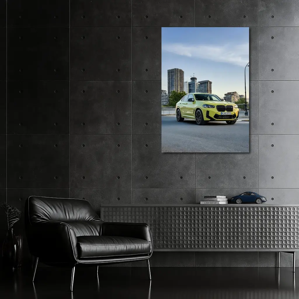 BMW X4 M Yellow Urban City Street – Wall Art
