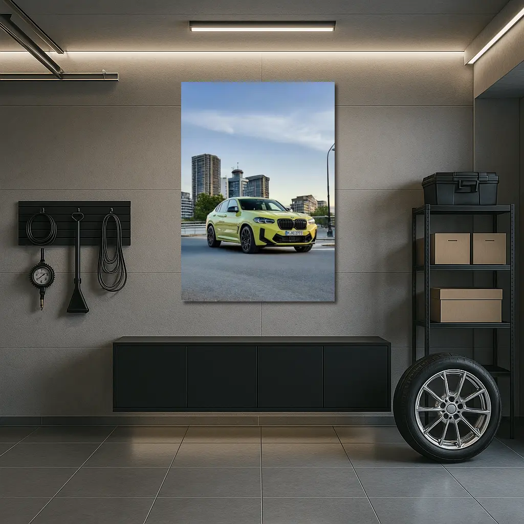 BMW X4 M Yellow Urban City Street – Wall Art