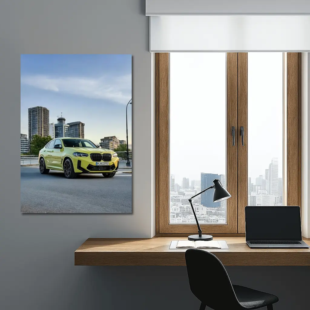BMW X4 M Yellow Urban City Street – Wall Art
