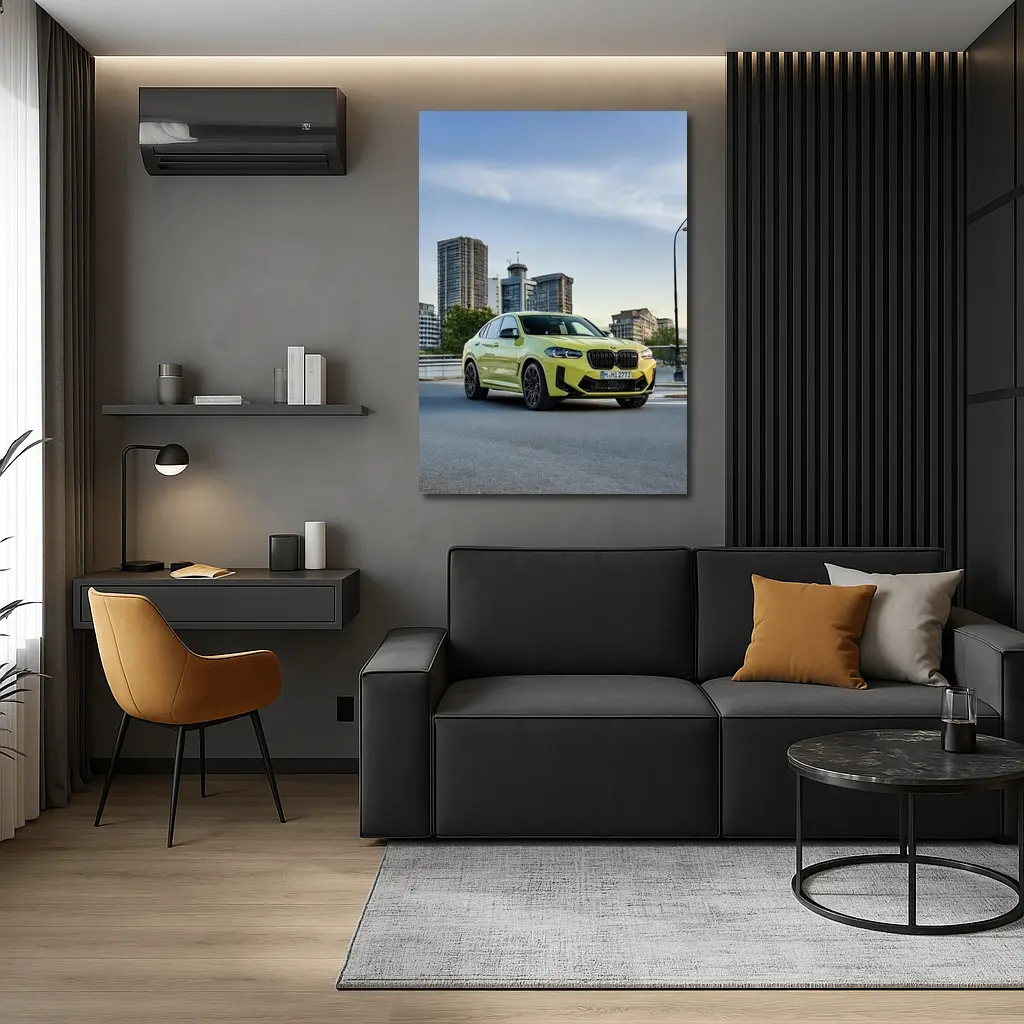 BMW X4 M Yellow Urban City Street – Wall Art