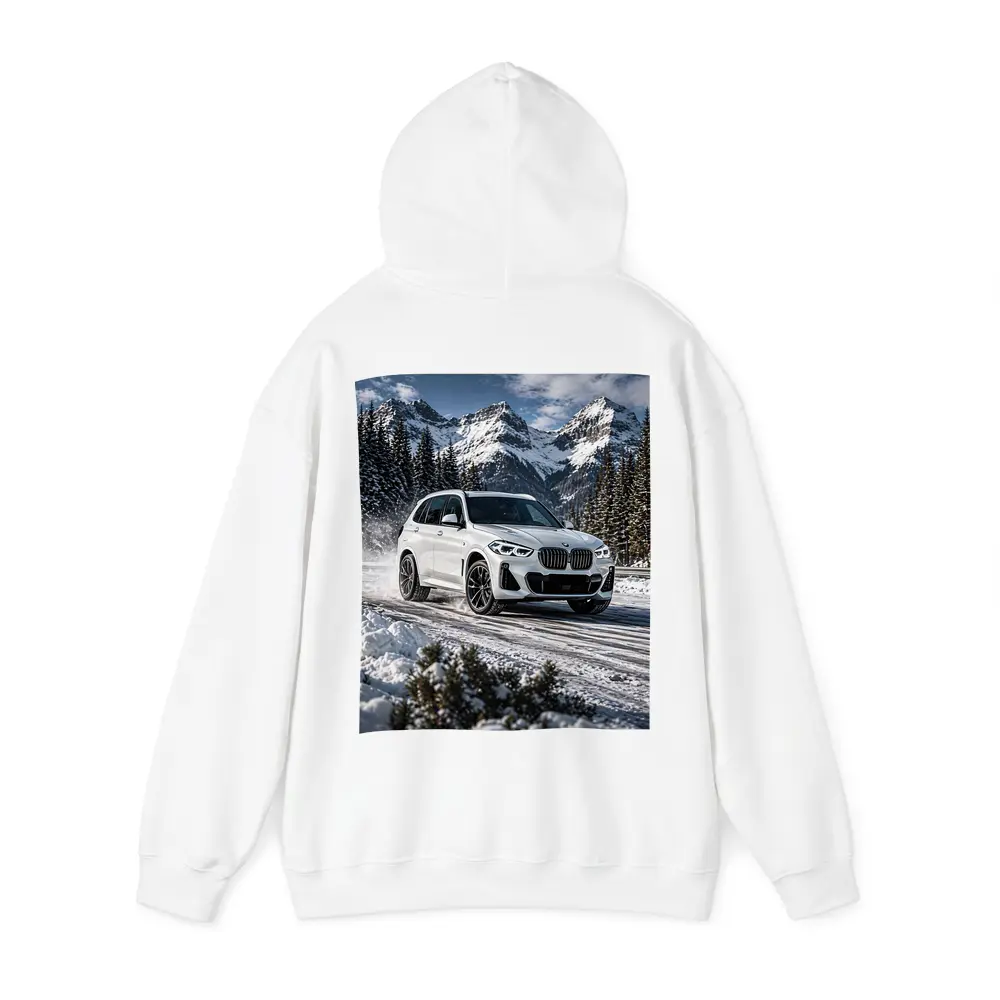 BMW X5 White SUV Snow Mountain Drive – Hoodies