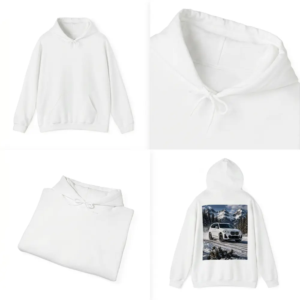 BMW X5 White SUV Snow Mountain Drive – Hoodies