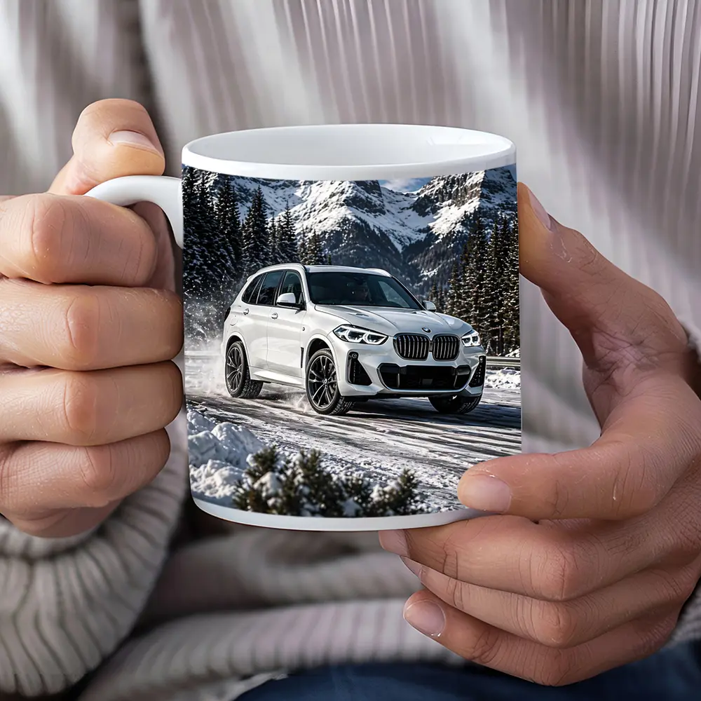 BMW X5 White SUV Snow Mountain Drive – Mugs