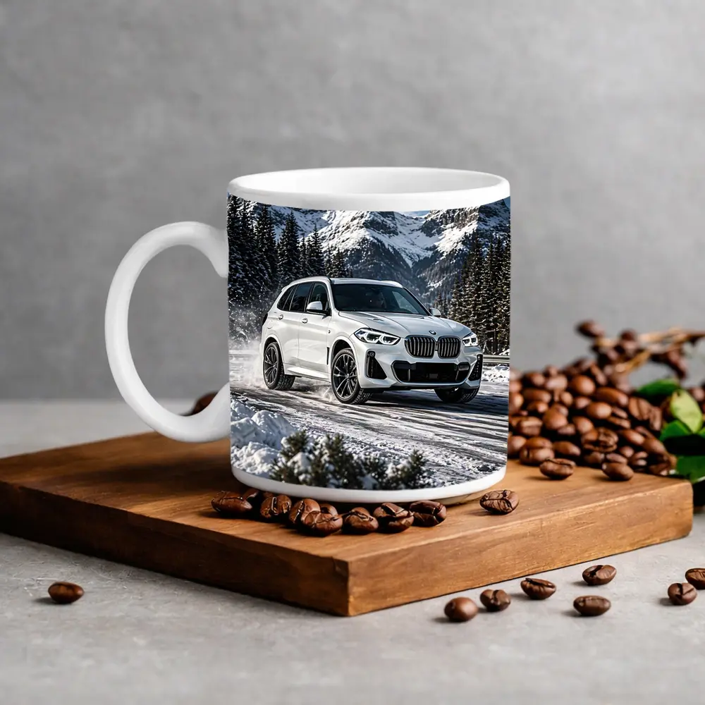 BMW X5 White SUV Snow Mountain Drive – Mugs